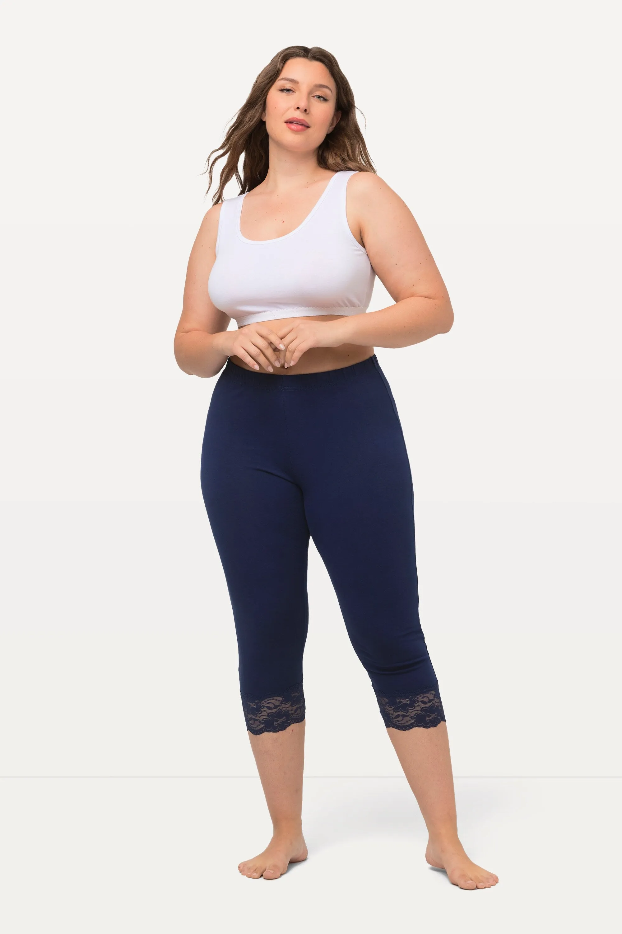 Ulla Popken Navy Lace Capri Leggings