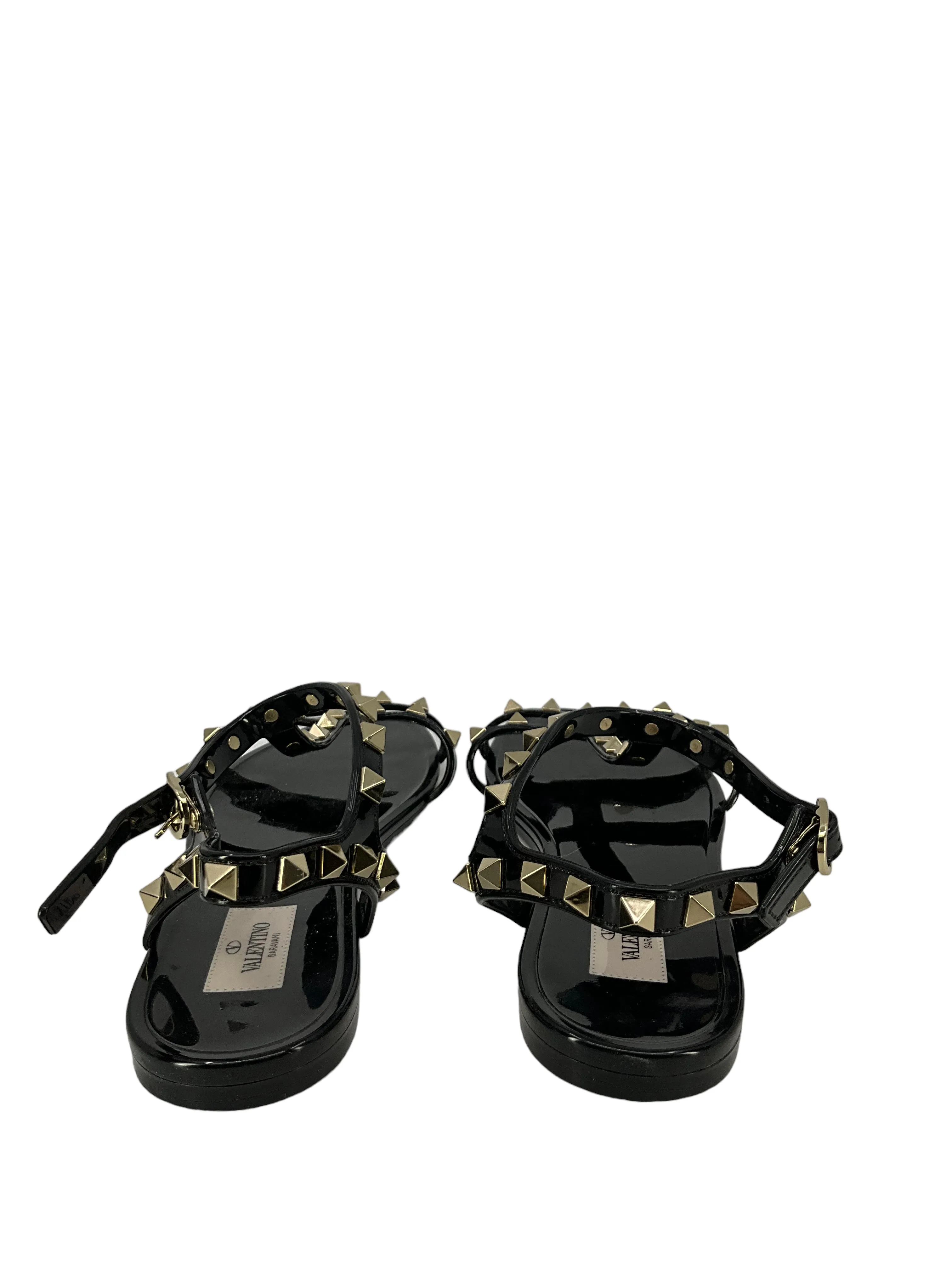 Valentino Black Patent Leather Rockstud Sandals Size 9