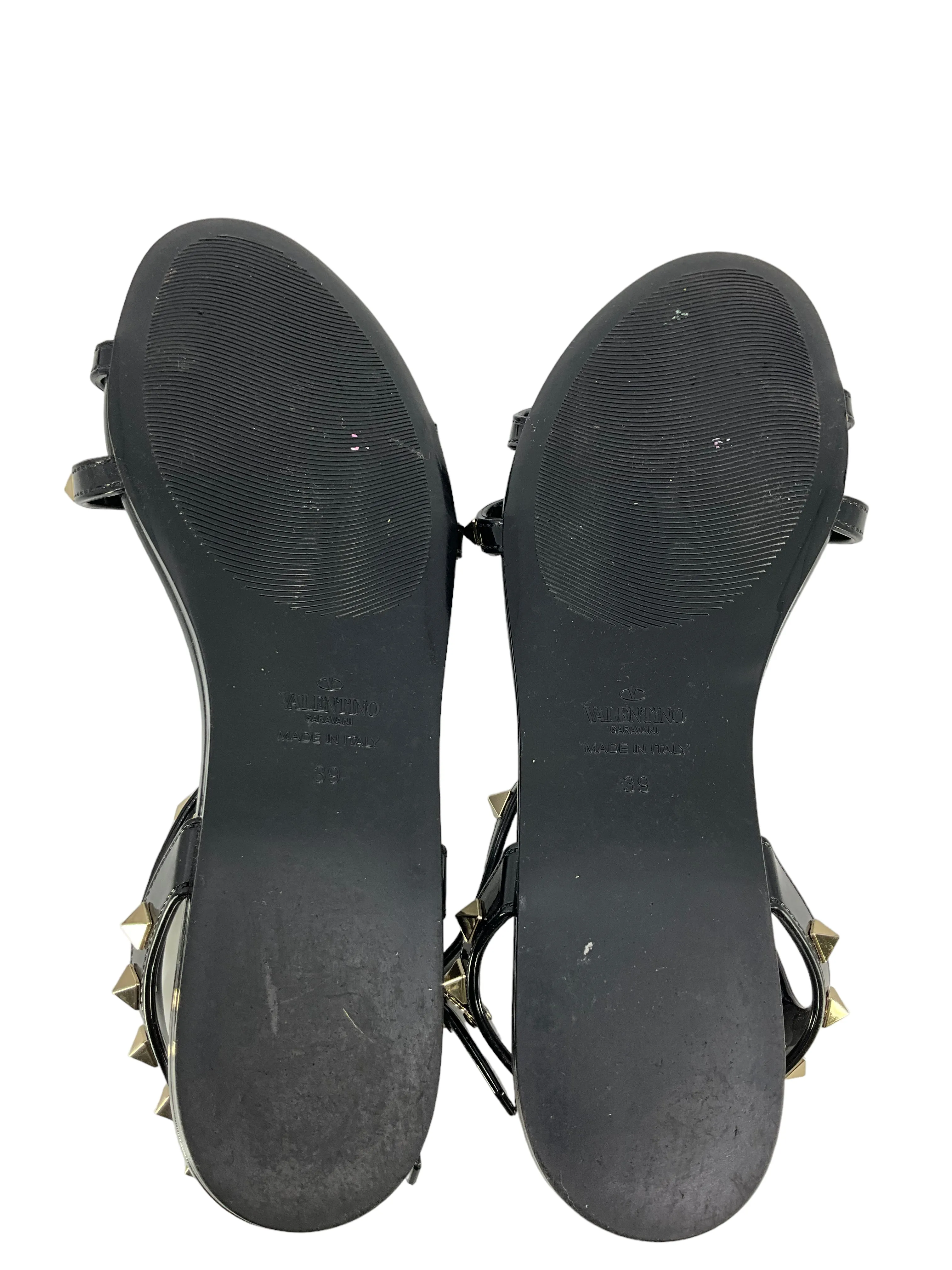 Valentino Black Patent Leather Rockstud Sandals Size 9