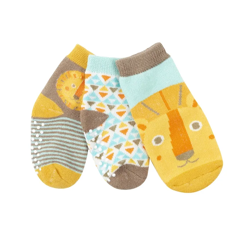 Zoocchini 3pair Comfort Terry Socks Leo the Lion 0-24M